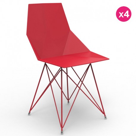 Conjunto de 4 cadeiras FAZ Vondom pés de aço inoxidável vermelho sem braços