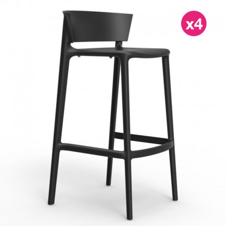 Lot de 4 tabourets de bar Vondom Africa hauteur d'assise 74,5 cm noir