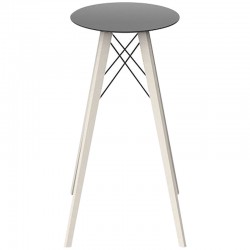 Table Haute Vondom Faz Wood Plateau Noir Rond Hpl Blanc avec Pieds Chêne Blanchi Diamètre 50 x H105cm