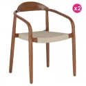 Set van 2 stoelen met armleuning in massieve accacia afwerking Walnoot en beige KosyForm