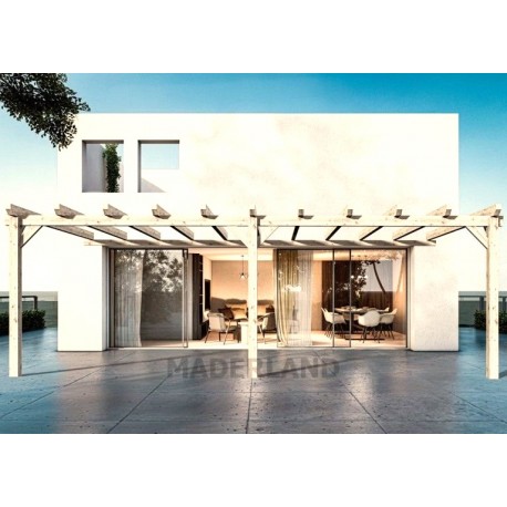 Sevilla 7x4m 28m2 raw wood wall-mounted pergola